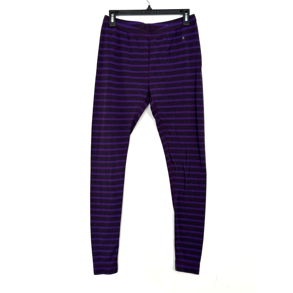 Smartwool Womens Large Purple Striped 100% Merino Wool Base Layer Leggings